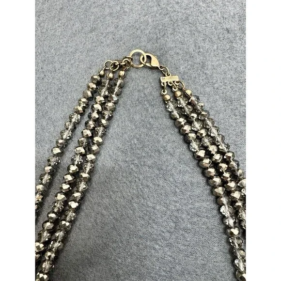 Vintage Statement Rhinestone Collar Necklace Citrine Green Costume 3 Strand Bead - Picture 6 of 9